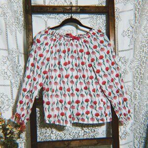 J. Crew Tie-back Pink and White Spring Floral Ruffleneck Top - Size XS